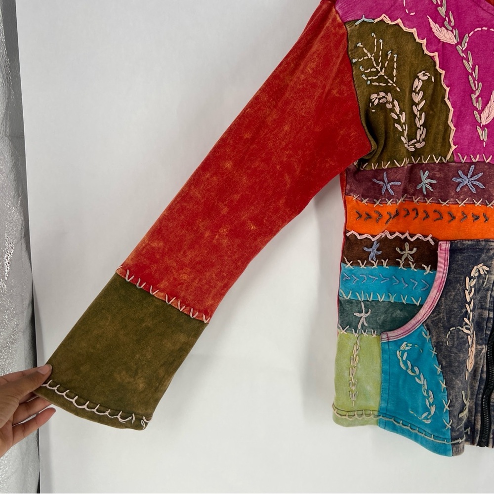 MPC Colorful Patchwork Embroidered Stitching Sip Front Hooded‎ Jacket Artsy - Picture 10 of 17